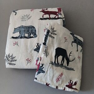 Pointehaven‎ Bedding Flannel FULL Top Sheet + Pillowcase Cozy Cabin Deer Bear